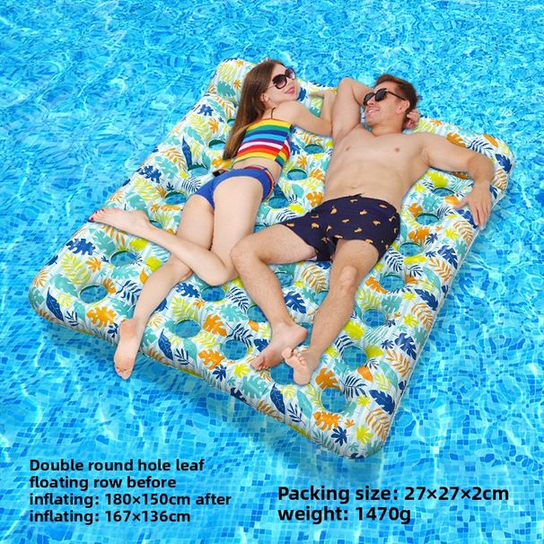 Eco-Friendly Inflatable Floating Mat - Thickened PVC With Leaf Perforations & Detachable Pillow (Breathable Design For Water Sports Pool Lounge Bed)_desvips.com