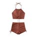 One-Piece Suits New Solid Color Sling Bikini Halter Neck Bikini Split Swimsuit_desvips.com