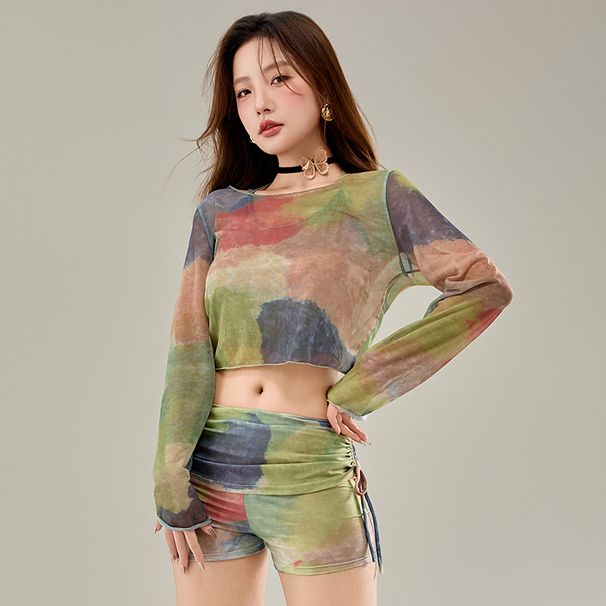 2025 New Women's Separaes Three-piece Se Sunscreen Long Sleeve Tie-dye Gradien Seaside Vacaion Sexy Slimming_desvips.com