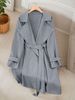 women's leather trench coat with belted waist & lapel collar elegant long s cket for fall winter (brown/black/grey/pattern)_desvips.com