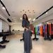 Women's Clothing fashion striped print navel baring top high waist wide leg pants suit_desvips.com