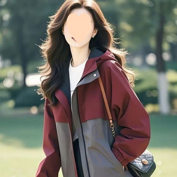 Casual Patchwork Hooded Jacket For Women, Spring And Autumn 2025 New Loose Plus Size Fashionable Outerwear_desvips.com