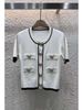 Baman Button Thin Elegant Cardigan Small Fragrance Summer Sleeve French Knit Color Block New Short Top_desvips.com