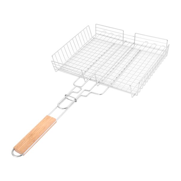 Three-layer Three-dimensional Net, Electroplated Barbecue Tongs, Square Grill Net For Roasting Meat And Fish, Portable_desvips.com