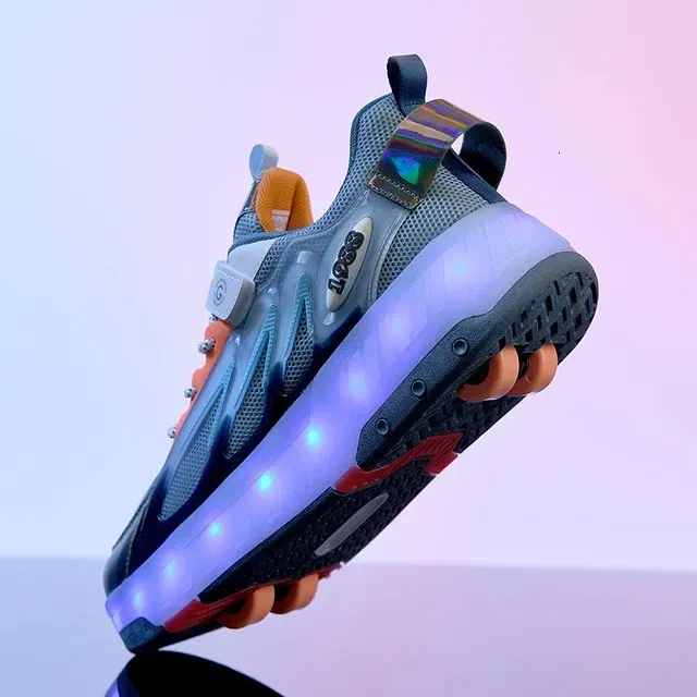 Kids Roller Skate Shoes Led Light Boys Girls With 4 Wheels Sport Sneakers Christmas Birthday Children Show Gift_desvips.com
