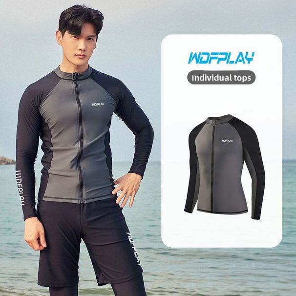 New Couple Zipper Diving Suit Men Surfing Conservative Slimming Boxer Student Long Sleeve Hot Spring Swimsuit_desvips.com