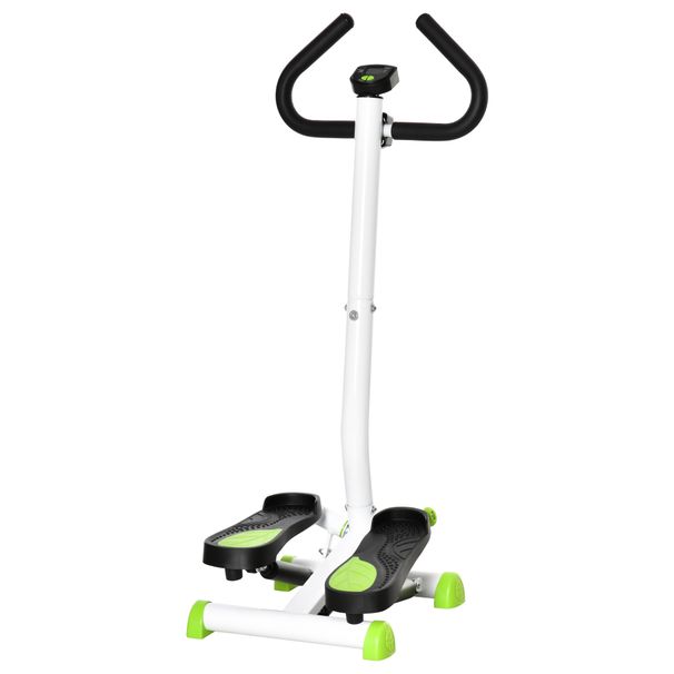 Stepper Con Manubrio, Pedali Antiscivolo E Monitor LCD, In Acciaio E ABS, 55x44x108 Cm, Bianco Nero E Verde_desvips.com