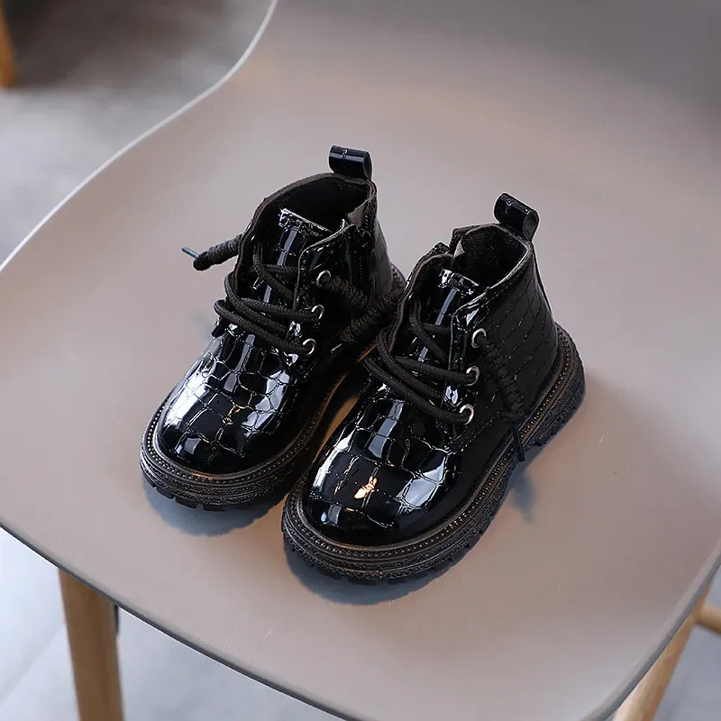 Toddler Girls Crocodile Pattern for Autumn Winter Fashion Children Shoes Cutefeet Kids Boy Boots Black Beige Size 21 -_desvips.com