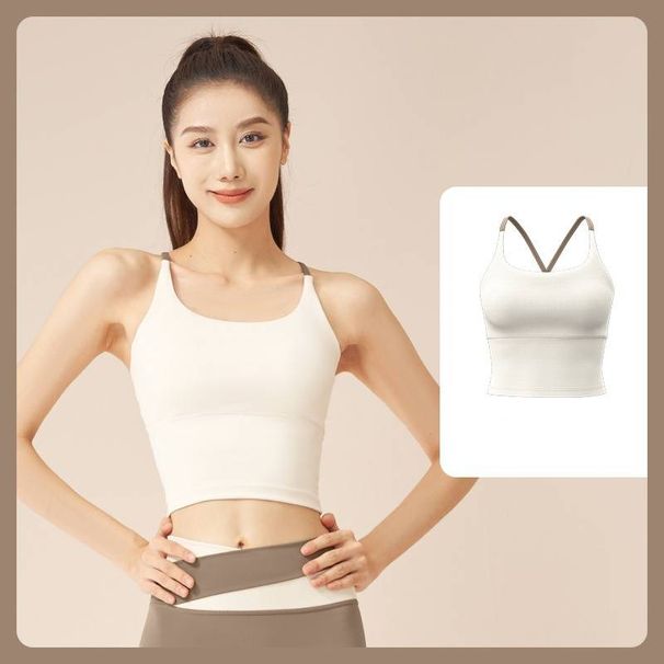 New Style Solid Color Patchwork Yoga Set - Shockproof, Gathered, Seamless, Beautiful Back Sports & Fitness Vest For Women_desvips.com