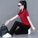 Women's Running Sports Suit 2025 New Summer Fashionable Ice Silk Short Sleeve Long Pants Stand Collar Casual Two-Piece_desvips.com