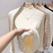 Women's Fleece-Lined Knit Sweater Semi-Turtleneck Thermal Long Sleeve Top For Winter (Includes Necklace) - Soft Faux Mink Fabric, Slim Fit, Pure Color_desvips.com