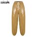 Mens Shiny Waterproof Jogging Y2K Drawstring Elastic Waistband Side Pockets Track Baggy Glossy Pants Hip Hop Trousers_desvips.com