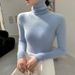 Women's Semi-Turtle Neck Knit Sweater - Core-Spun Yarn Fabric, Warm Winter Pullover, Slim Fit Long Sleeve Top For Layering, Elegant & Versatile_desvips.com