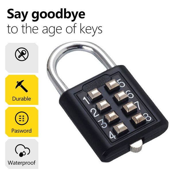 8-digit Combination Outdoor Button Waterproof Fixed Random Code Padlock Zinc Alloy Luggage Travel Smart Lock With No-Key Anti-theft_desvips.com