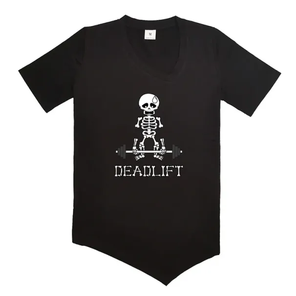 Men's Oblique V-Neck Short Sleeve Tee Tops Gym Bodybuilding Fitness Slim Fit Sport Shirt Cotton Breathable Irregular Hem_desvips.com