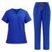 Women's new V-neck split medical overalls, pocket straight pants, men's and women's toiletries_desvips.com