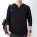 Autumn Bottom With V-neck Long Sleeves Men's Large Size Loose Cotton Two T-shirts_desvips.com