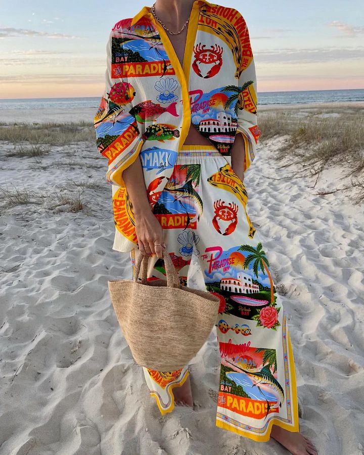 Women's Clothing Fashion Printed Leisure Vacation Style Suit _desvips.com