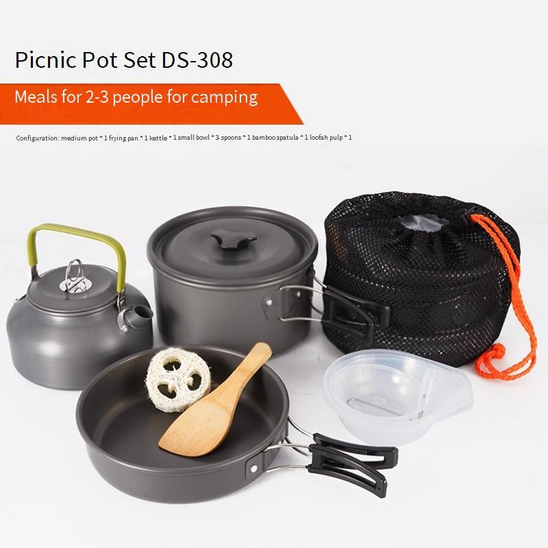 Camping Cookware Set For 3-4 People - Lightweight & Portable Includes Pot Pan & Kettle Perfect For Hiking Picnic & BBQ_desvips.com