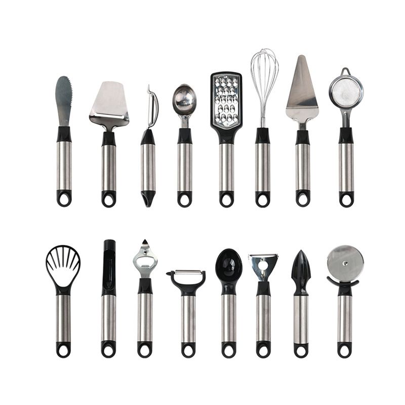 Cross-border Cheese Grater Pizza Cutting Kitchen Kitchenware Ice Cream Spoon Multifunctional Stainless Steel 16-piece Set_desvips.com