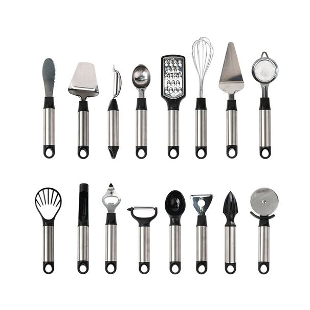Cross-border Cheese Grater Pizza Cutting Kitchen Kitchenware Ice Cream Spoon Multifunctional Stainless Steel 16-piece Set_desvips.com