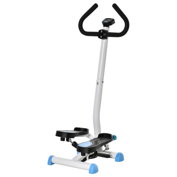 Stepper Con Manubrio, Pedali Antiscivolo E Monitor LCD, In Acciaio E ABS, 55x44x108 Cm, Bianco Nero E Bianco_desvips.com