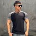 Muscle Exercise Semi-tight Fitness Short-sleeve Men's Basketball Autumn Running Training Color-block Striped Stretch_desvips.com