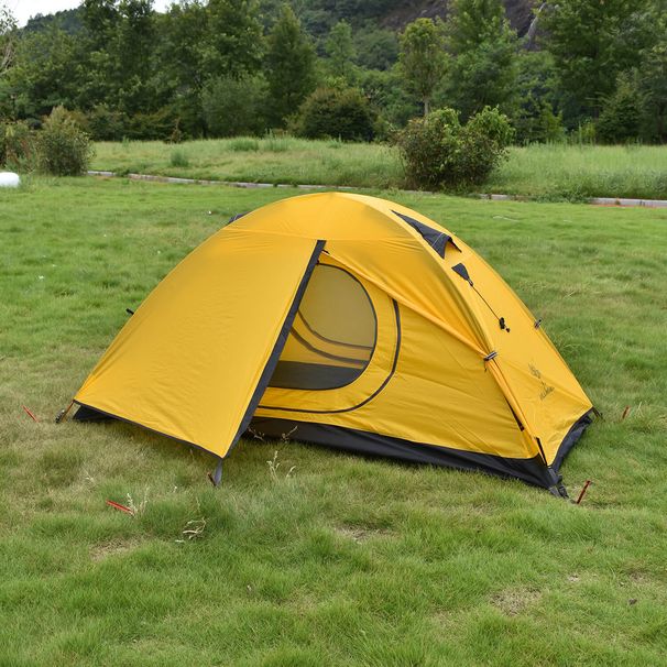 Single Person Hiking Tent - Lightweight 2-Layer Nylon Camping Tent, Rainproof & Windproof For Outdoor Mountaineering_desvips.com
