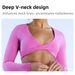 Women's Deep V Neck Cropped Yoga Top Long Sleeve Navel Revealing Style For Sports And Fitness_desvips.com
