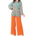 Women's clothing fashion pleated temperament puff sleeve shirt high waist wide leg pants suit_desvips.com