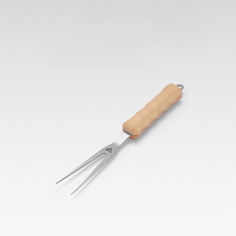 Outdoor Beech Wood Handle BBQ Picnic Stainless Steel U-Shaped Camping Skewer Fork_desvips.com