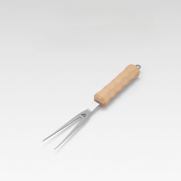 Outdoor Beech Wood Handle BBQ Picnic Stainless Steel U-Shaped Camping Skewer Fork_desvips.com