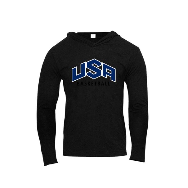 Usa Basketball Letter Logo Gym Tops Slim Fit Long Sleeve Hooded T-Shirt Cotton Breathable Shirt Mens Bodybuilding_desvips.com