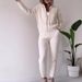 Women's Clothing new autumn solid color twist pattern hooded zipper top casual home suit_desvips.com