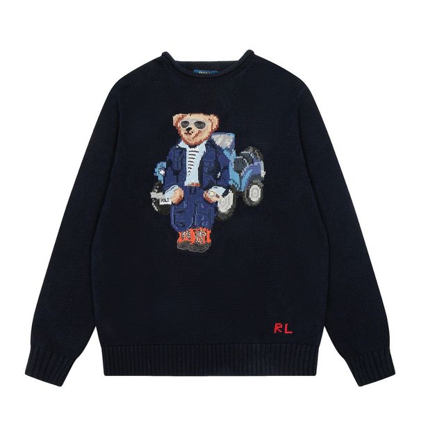 Classic Heavy Industry Bear Classic Car Autumn And Winter Couple Knitted Round Neck Sweater For Men And Women Couples Same Knitted Sweater_desvips.com
