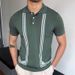 Men's Clothing New Men's Green Striped Short Sleeve Slim Fit Polo Shirt Knitted T Shirt Male_desvips.com