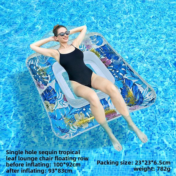 Eco-Friendly Inflatable Floating Mat - Tropical Leaf Design With Mesh Surface & Cup Holder (Square Pool Lounger Breathable PVC For Beach/Pool)_desvips.com