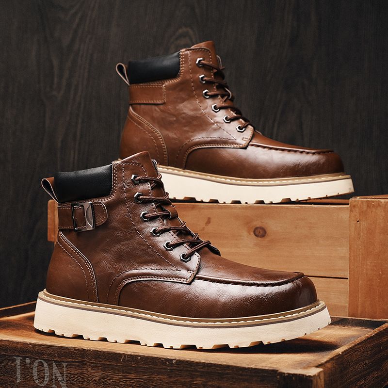 European And American Star Explosive Leather Martin Boots Men's American Retro Cargo Boots_desvips.com