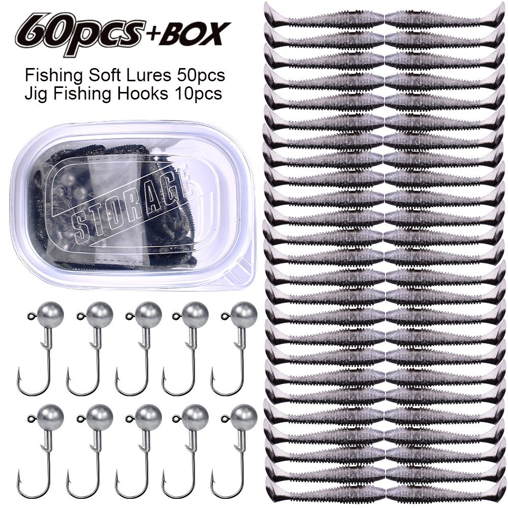 Lure Lead Head Hook Combination T Tail Bait Set Freshwater Bass Snakehead Fish Topmouth Culter Long Casting Soft Worm_desvips.com