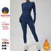 European American Autumn Winter Thin Fleece Long Sleeved Yoga Bodysuit Zipper Fitness Sports Bodybuilding Suit 8445_desvips.com
