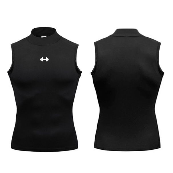 Compression Mens Turtleneck Running Vests Dumbbel Gym Tank Tops Fitness Clothing Elastic Bodybuilding Sleeveless T Shirt_desvips.com