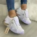Womens Black White Wavy Chunky Platform Sneakers Non Slip Lace Up Casual Street Shoes_desvips.com