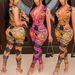 Women's Clothing sexy V neck tight digital positioning printed two piece set _desvips.com