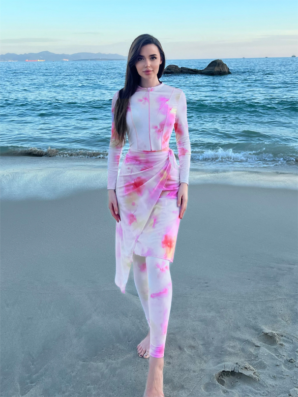 2025 New Middle Eastern Sleeve Long Pants Sun Protection Swimsuit Women Beach Three-Piece Set Cross-Border_desvips.com