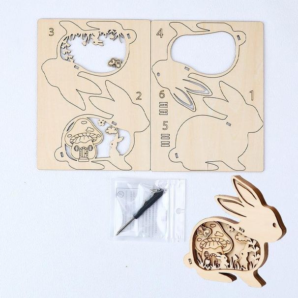 Easter Theme Multi-layer Decorative Ornaments DIY Handmade Assembly Model Creative Gift Wooden Colorful Eggs Rabbit_desvips.com