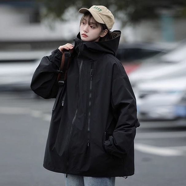 Sangyan Women's Spring And Autumn Outdoor Jacket, Mountain-style Trendy American Zipper Functional Loose Workwear Jacket_desvips.com