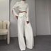 Women's clothing border high collar solid color navel exposed sweet and spicy loose wide leg suit for women_desvips.com