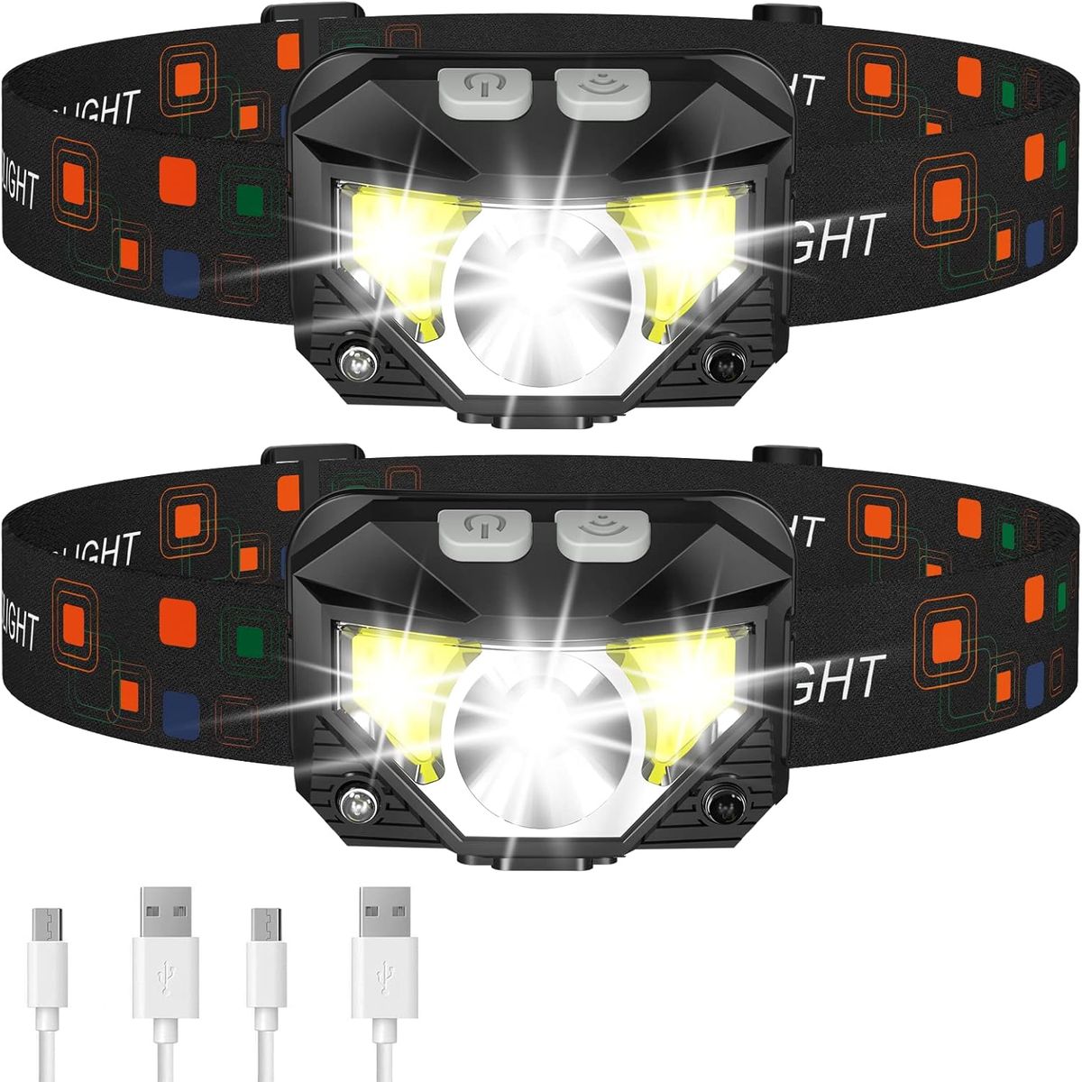 Headlamp Flashlight, Lumen Ultra-Light Bright LED Rechargeable With White Red Light, 2-Pack Waterproof Motion Sensor Head Lamp,8 Modes_desvips.com