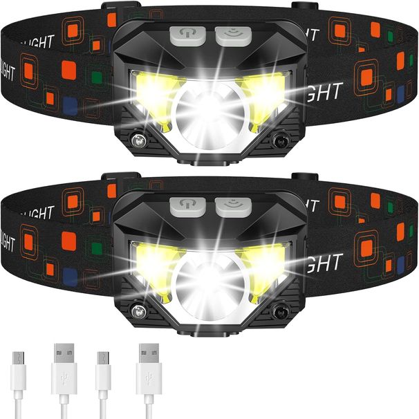 Headlamp Flashlight, Lumen Ultra-Light Bright LED Rechargeable With White Red Light, 2-Pack Waterproof Motion Sensor Head Lamp,8 Modes_desvips.com