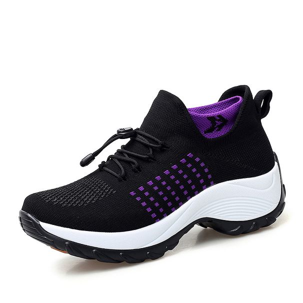 New Large Size Sneakers Socks Shoes Mother Shoes Fly-woven Breathable Mesh Women's Shoes Platform Rockers_desvips.com